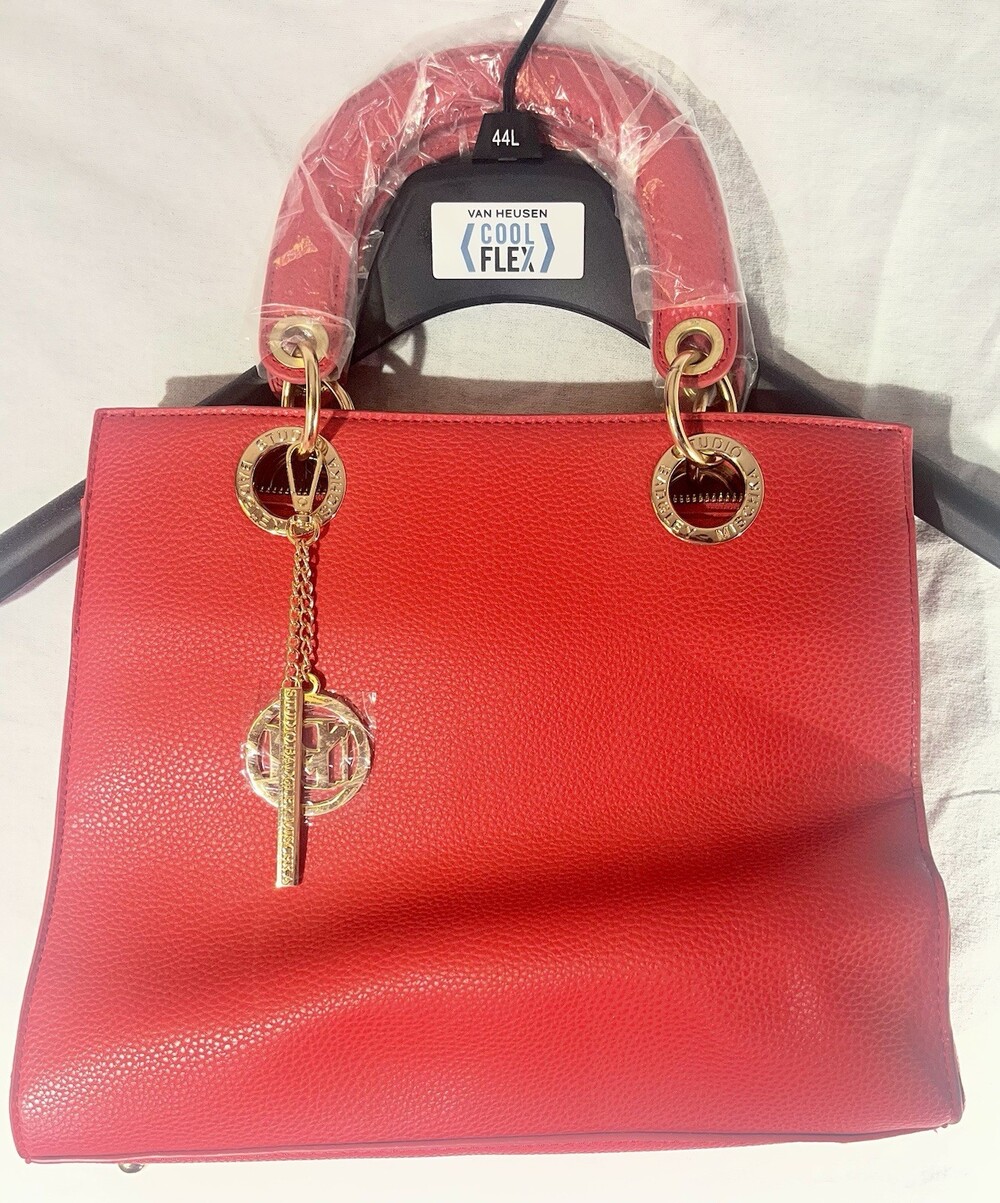 Studio Badgley Mischka Red Faux Leather Structured Tote Handbag NWT!